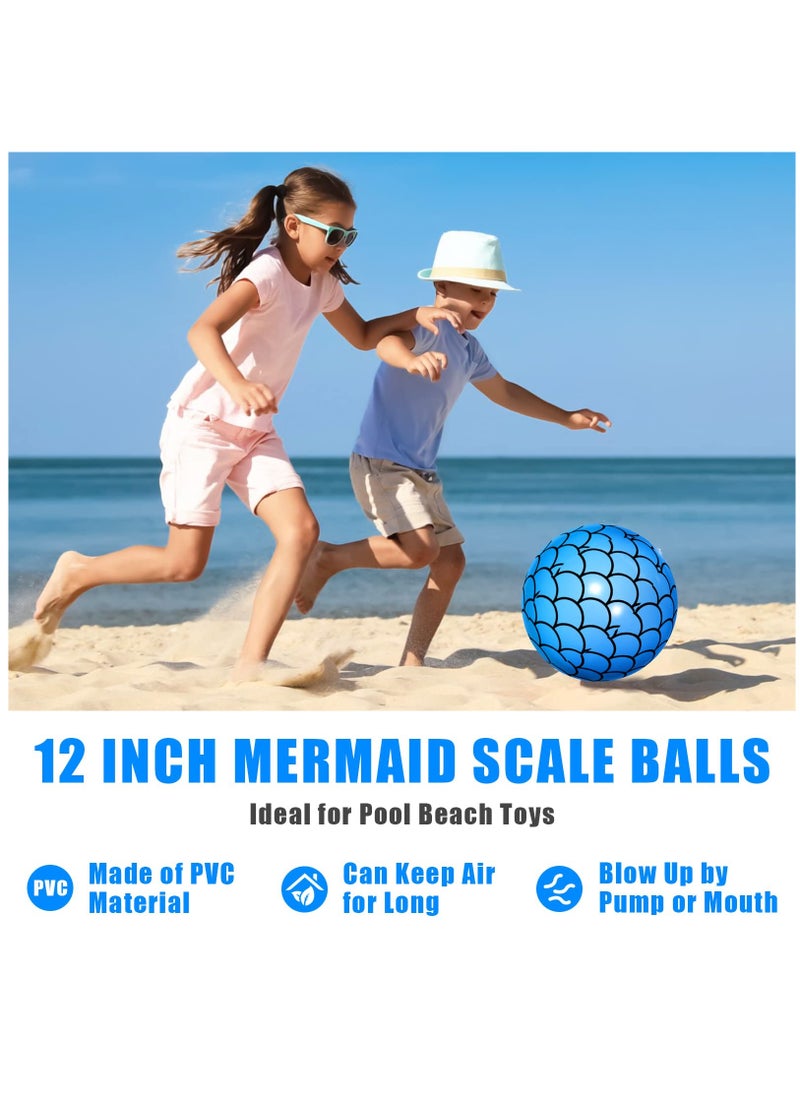 Excefore 4 Pcs 9 Inch Mermaid Scales Beach Balls Bulk Inflatable Mermaid Ball Party Favors Summer Water Toy Gifts for Outdoor Beach Pool Party Sea Themed Mermaid Birthday Supplies Decorations  - Image 5