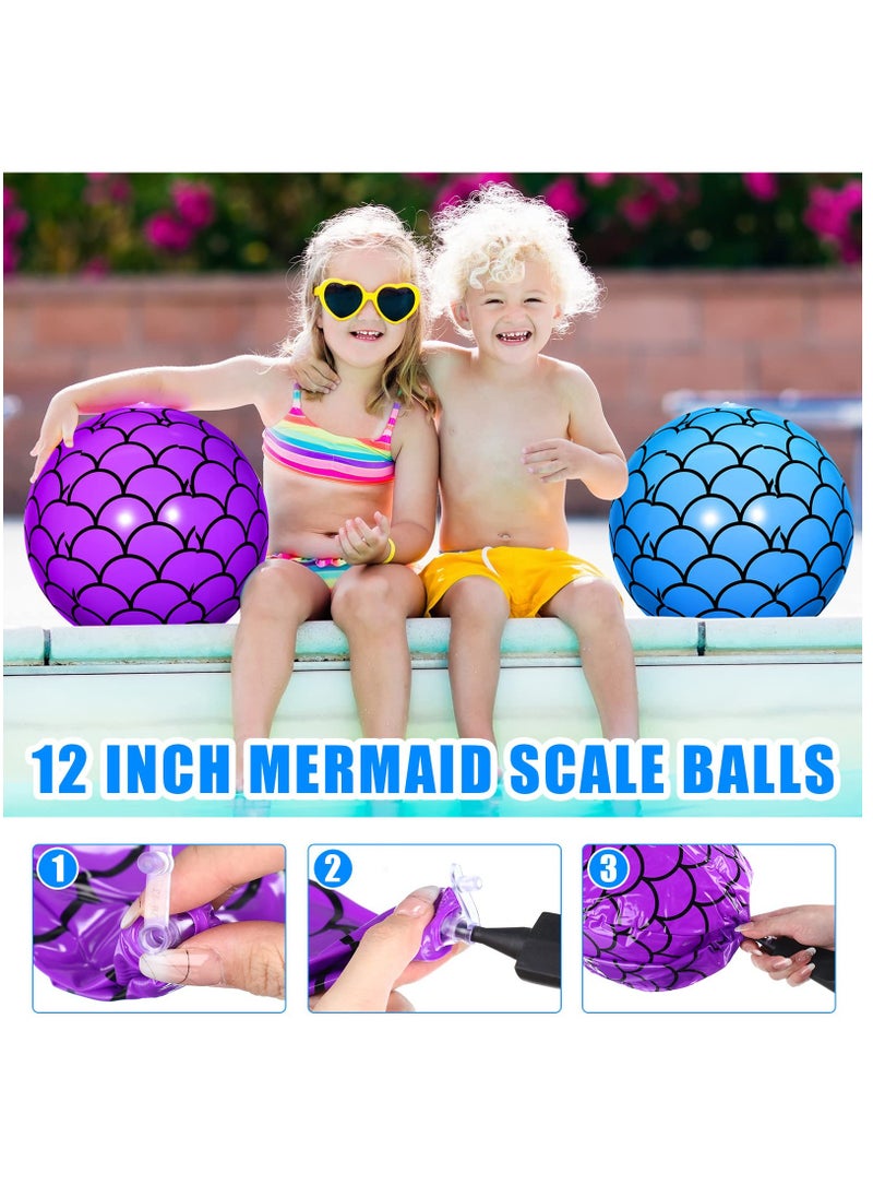 Excefore 4 Pcs 9 Inch Mermaid Scales Beach Balls Bulk Inflatable Mermaid Ball Party Favors Summer Water Toy Gifts for Outdoor Beach Pool Party Sea Themed Mermaid Birthday Supplies Decorations  - Image 3