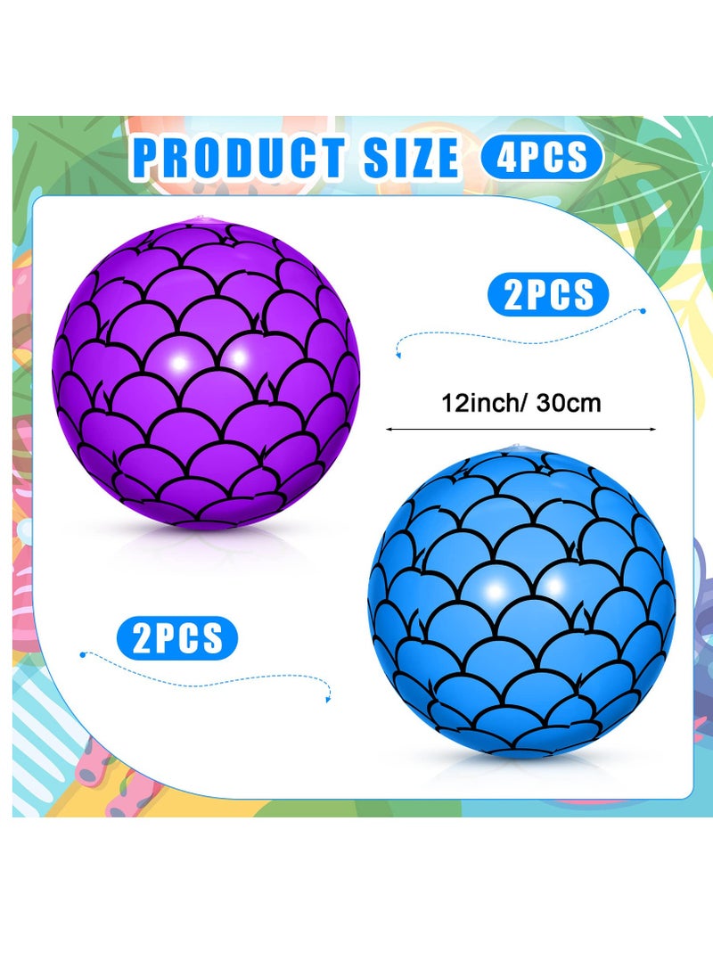 Excefore 4 Pcs 9 Inch Mermaid Scales Beach Balls Bulk Inflatable Mermaid Ball Party Favors Summer Water Toy Gifts for Outdoor Beach Pool Party Sea Themed Mermaid Birthday Supplies Decorations  - Image 2