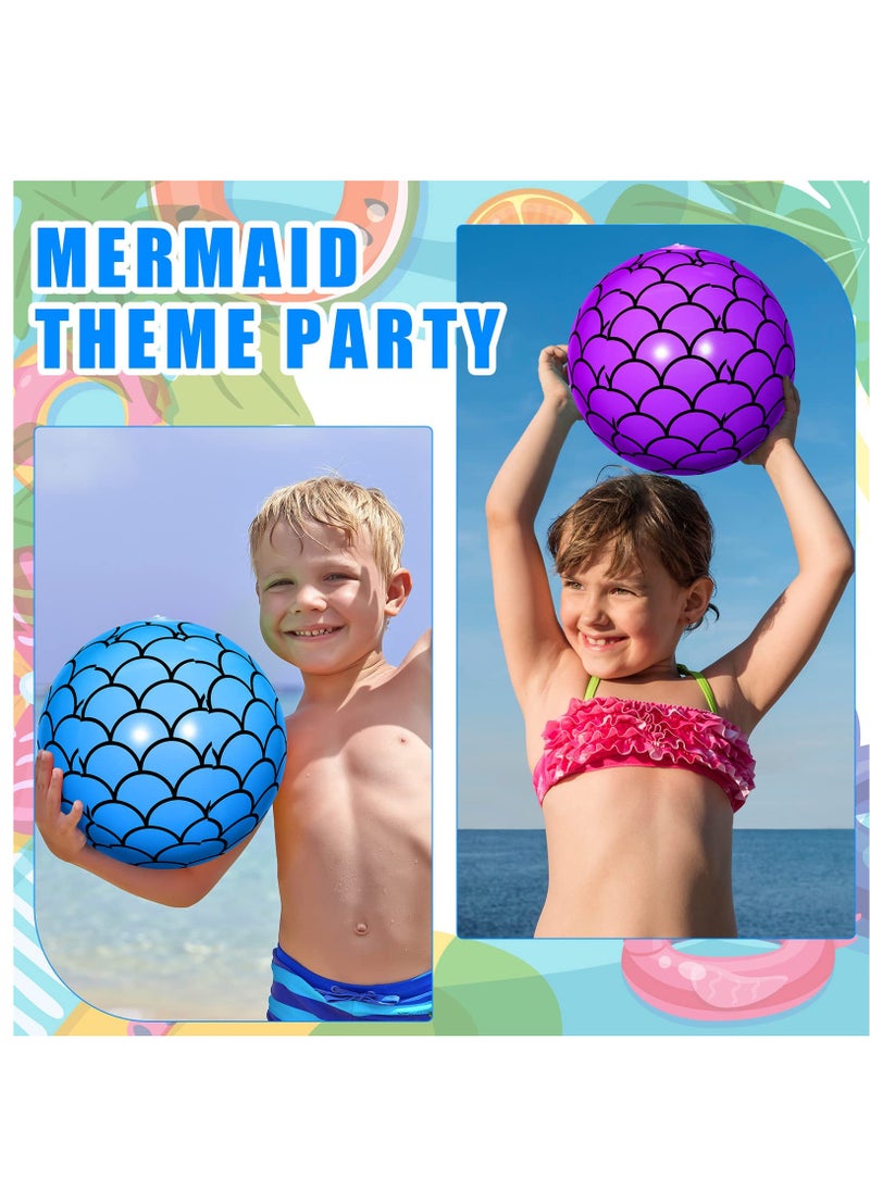 Excefore - 4 Pcs 9 Inch Mermaid Scales Beach Balls Bulk Inflatable Mermaid Ball Party Favors Summer Water Toy Gifts for Outdoor Beach Pool Party Sea Themed Mermaid Birthday Supplies Decorations - Image 1