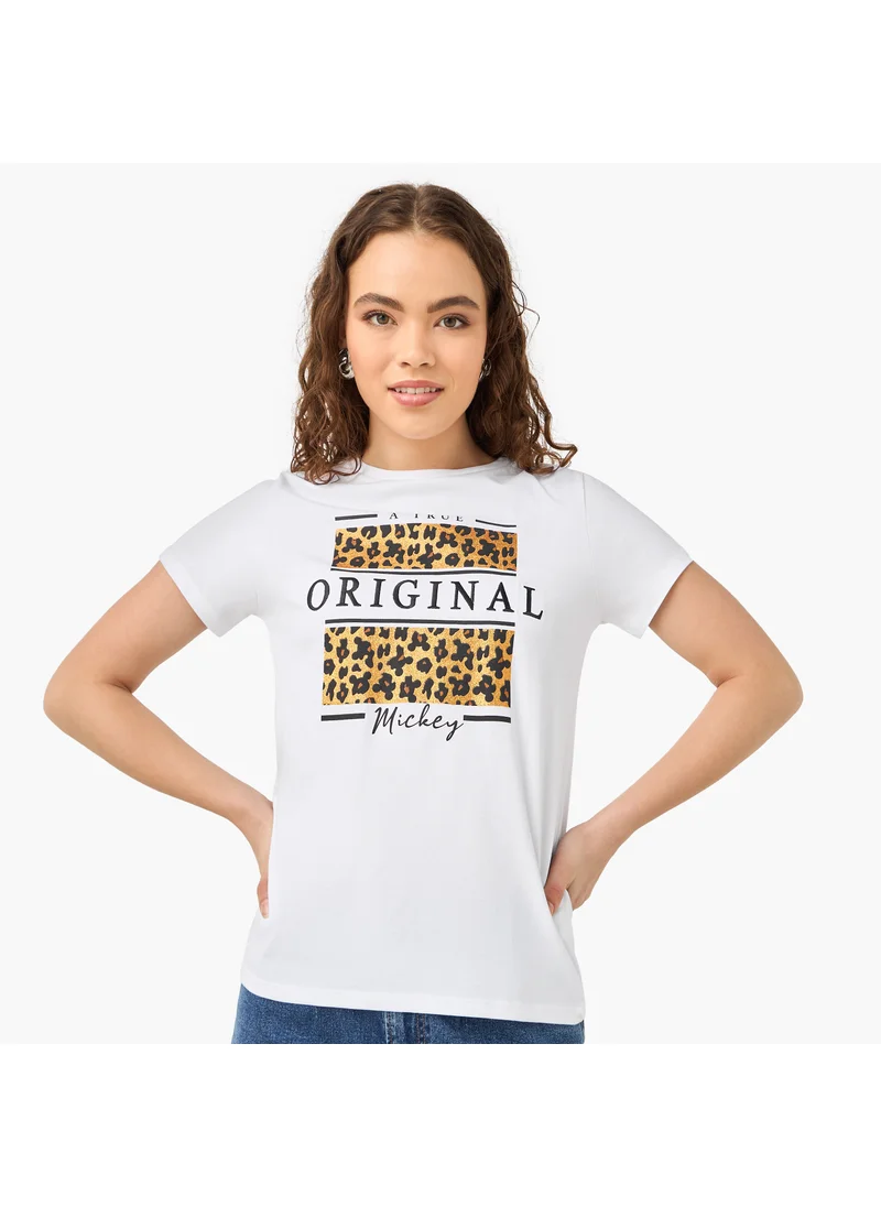 اس بي كاركترز Mickey Mouse Print T-shirt with Crew Neck