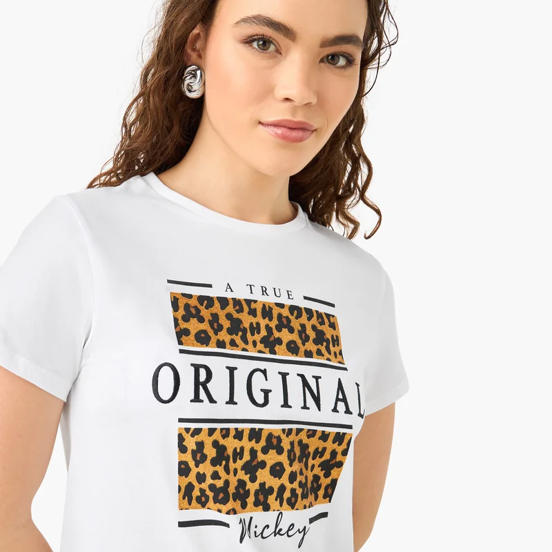 SP Characters Mickey Mouse Print T-shirt with Crew Neck