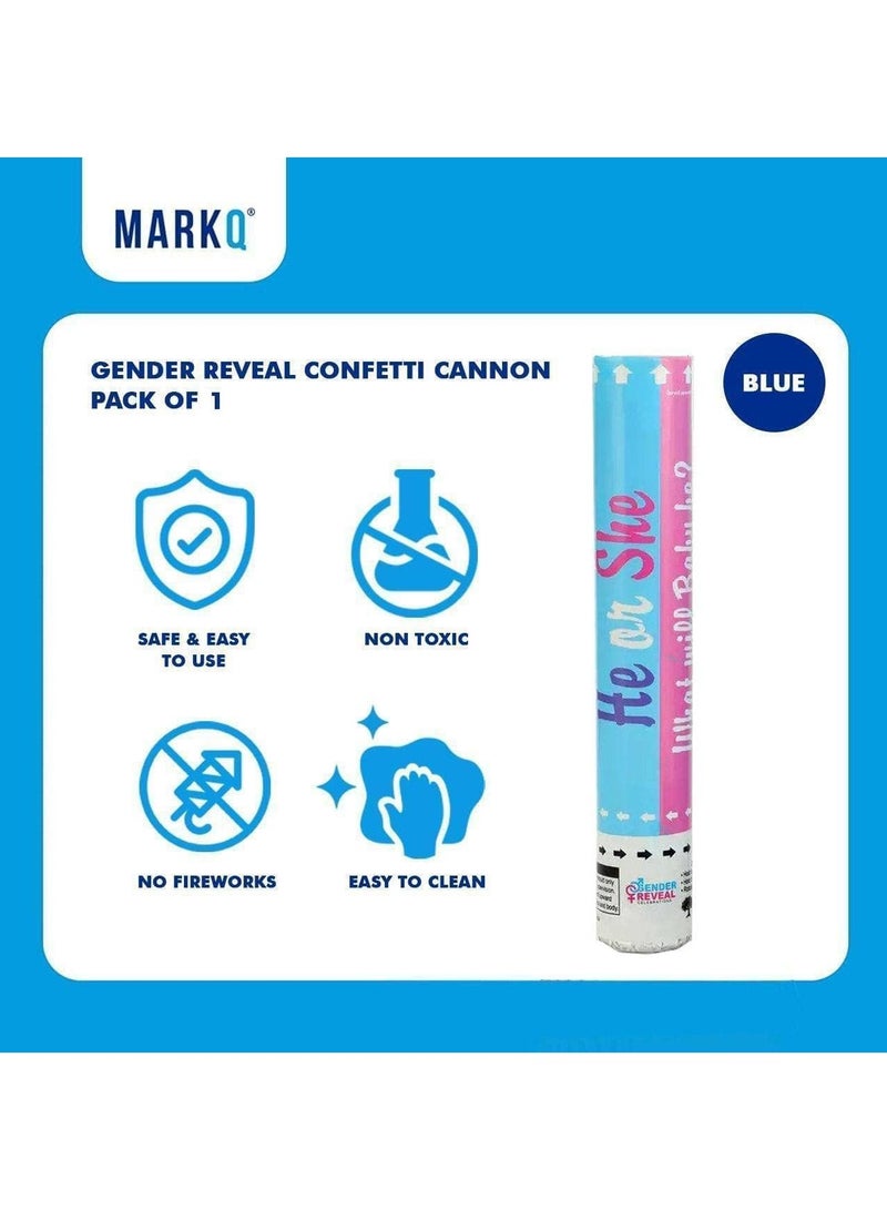 MARKQ Blue Gender Reveal Confetti Cannon with Tissue & Safe Powder Smoke, 30 cm Party Poppers for Pregnancy Announcement | Gender Reveal Confetti | Baby Boy Gender Reveal Party Supplies [1 Pack] - Image 2
