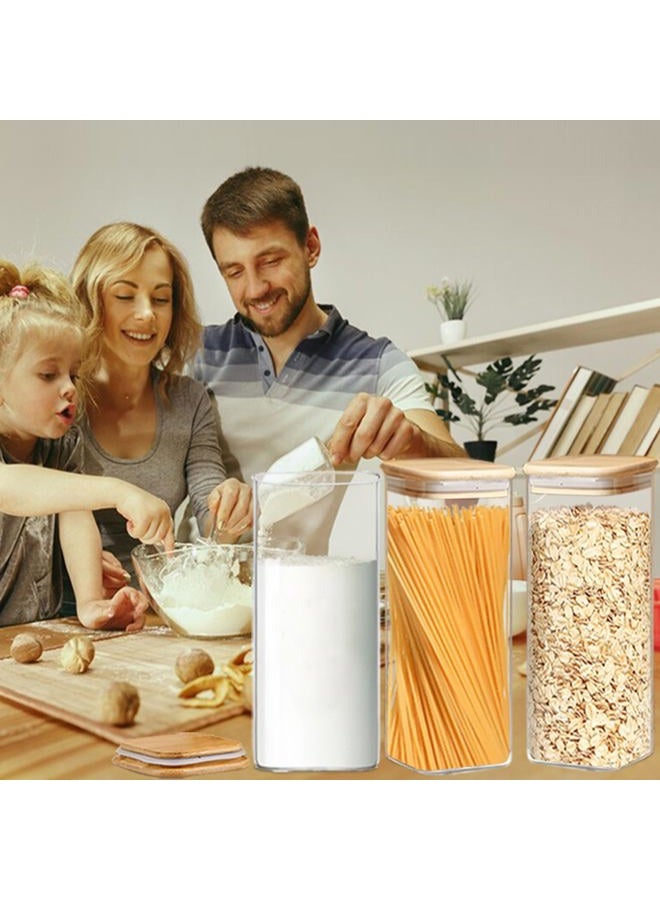 VIEWELLD 2.2 Qt Square Glass Storage Containers with Lids, Clear Food Storage Container Jar with Sealing Bamboo Lid Storage Containers for Pasta, Oats, Coffee, Flour, Sugar, Square Set-3Pack - Image 5