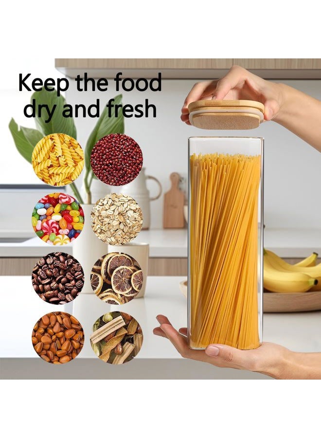 VIEWELLD 2.2 Qt Square Glass Storage Containers with Lids, Clear Food Storage Container Jar with Sealing Bamboo Lid Storage Containers for Pasta, Oats, Coffee, Flour, Sugar, Square Set-3Pack - Image 4