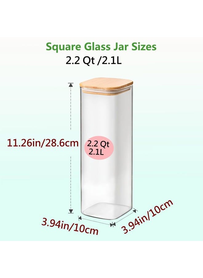 VIEWELLD 2.2 Qt Square Glass Storage Containers with Lids, Clear Food Storage Container Jar with Sealing Bamboo Lid Storage Containers for Pasta, Oats, Coffee, Flour, Sugar, Square Set-3Pack - Image 2