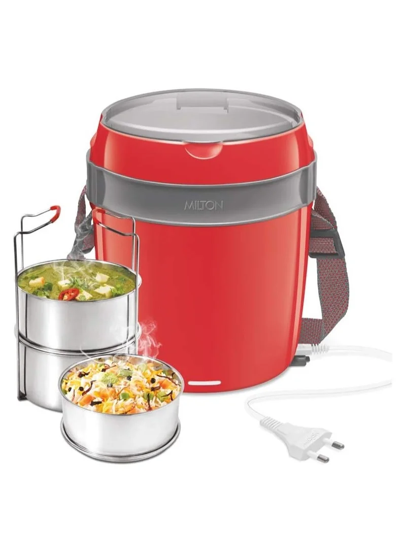 Milton Milton Futron Stainless Steel Electric Lunch Box, 3 Containers,( 360 ml Each), Red | BPA Free | Food Grade | Easy to carry |  Odour Proof | Power Saver | Reheats Food