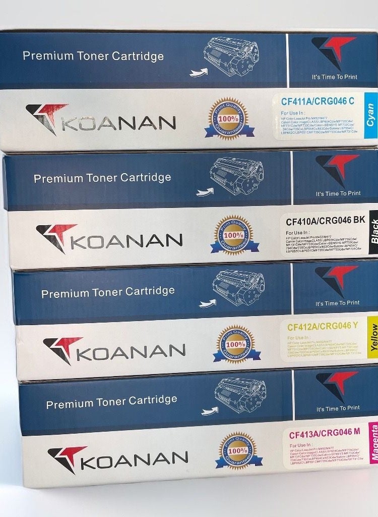 دبليو بي مجموعة كاملة متوافقة مع HP Toner 410A لطابعات HP 410A CF410A CF411A CF412A CF413A باللون الأسود السماوي والأصفر والأرجواني، عبوة من 4 قطع متوافقة + ورق A4 مجاني 500 ورقة من ROCCO - Image 2