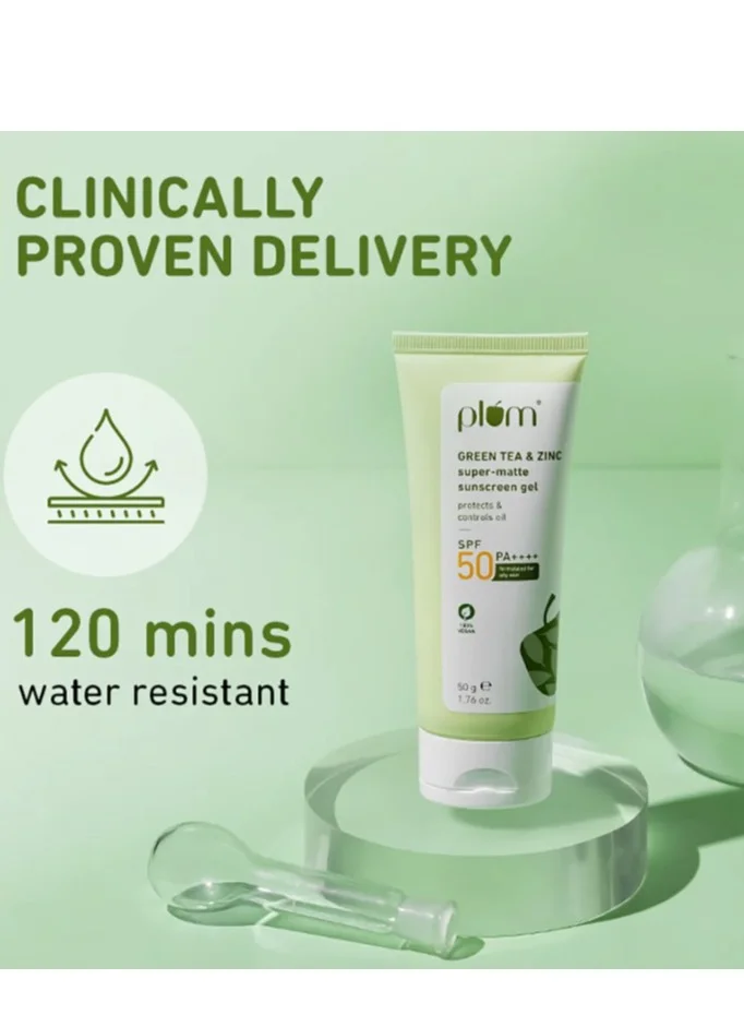 Plum  Plum Green Tea & Zinc Super-Matte Sunscreen Gel SPF 50 PA ++++ for Oily Skin  | Best Price UAE