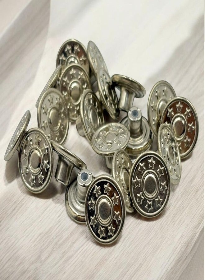 Reena Imported 10 pc Silver Star Set No-Sew Metal Pattern Tack Snap Jeans Star Buttons Silver Color 17mm - Image 3