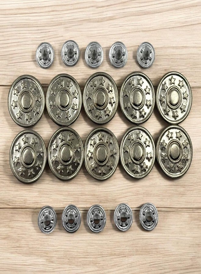 Reena Imported 10 pc Silver Star Set No-Sew Metal Pattern Tack Snap Jeans Star Buttons Silver Color 17mm - Image 4