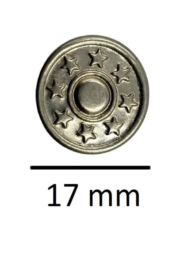 Reena Imported 10 pc Silver Star Set No-Sew Metal Pattern Tack Snap Jeans Star Buttons Silver Color 17mm - Image 2