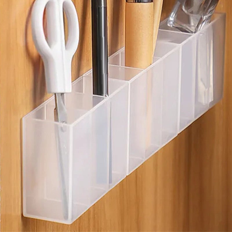 Transparent Plastic Storage Box 3 Compartments Traceless Sticker Installation - Wall Mounted Space Saving Multifunctional Organiser for Home Bathroom Vanity Desk - Image 4