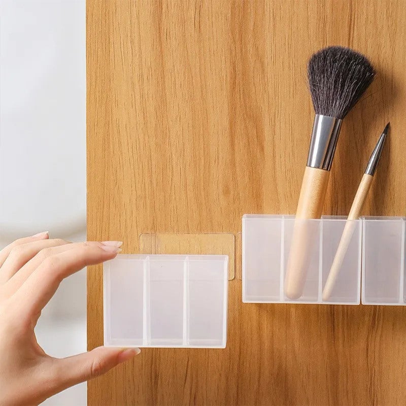 Transparent Plastic Storage Box 3 Compartments Traceless Sticker Installation - Wall Mounted Space Saving Multifunctional Organiser for Home Bathroom Vanity Desk - Image 2