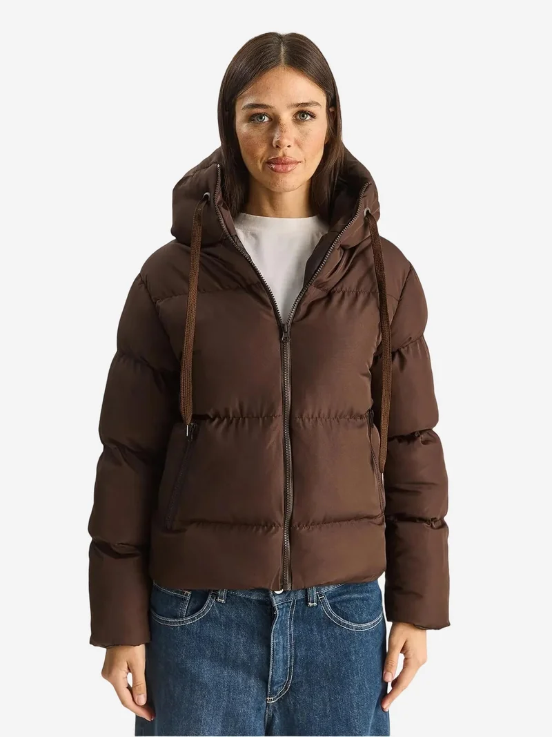Bianco Lucci Dark Mocha Brown LUCCI Hooded Puffer Coat for Women | Best Price UAE