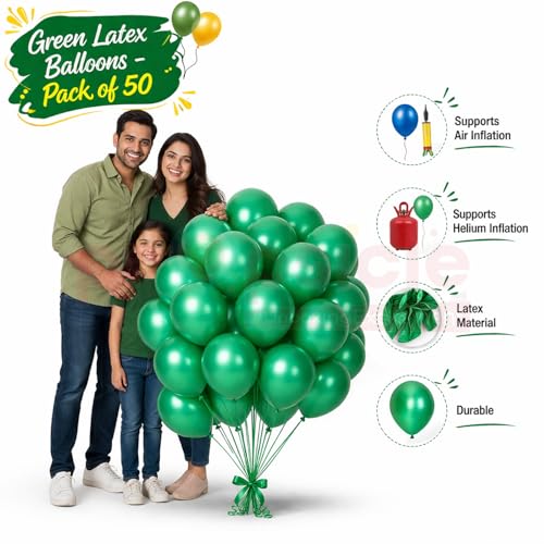 Propsicle Green Metallic Latex Balloons Pack of 50 for Jungle Safari Theme Birthday Decoration, Kids Party, Picnic Setup, Festival Decor, Bachelorette Decoration, Supports Air & Helium - Image 2
