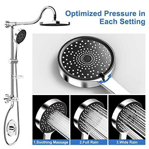 Tearel 9 Inches Rainfall Shower Head and Handheld Showerhead Combo Shower System with Slide Bar, Chrome - Image 2