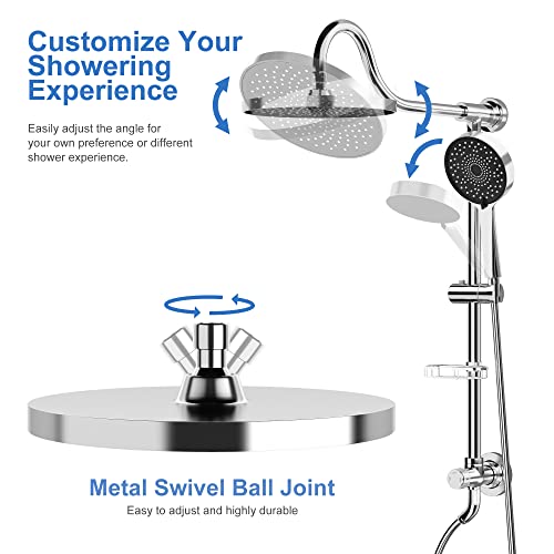 Tearel 9 Inches Rainfall Shower Head and Handheld Showerhead Combo Shower System with Slide Bar, Chrome - Image 3