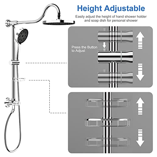 Tearel 9 Inches Rainfall Shower Head and Handheld Showerhead Combo Shower System with Slide Bar, Chrome - Image 4