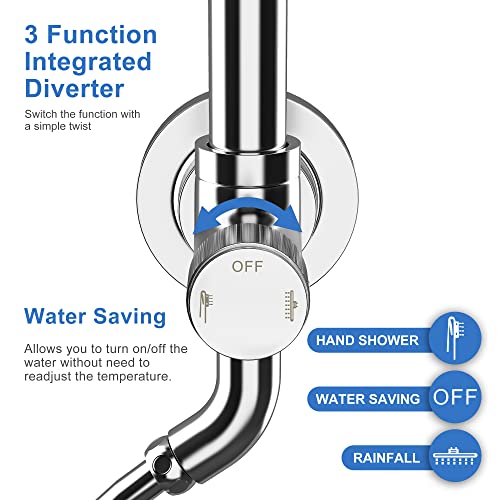 Tearel 9 Inches Rainfall Shower Head and Handheld Showerhead Combo Shower System with Slide Bar, Chrome - Image 5