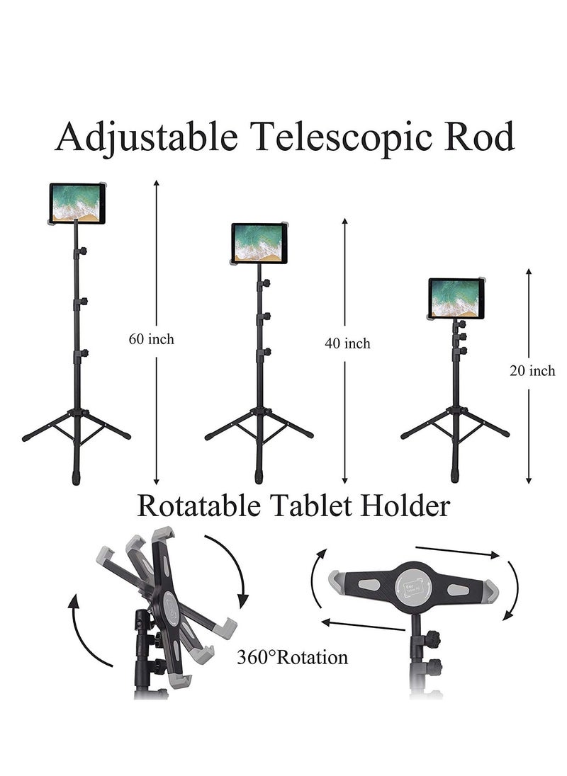 DUSALA IPad and Mobile Phone Tripod Stand,Height Adjustable 20 to 60 Inch with 360 Degree Rotating Tablet Holder for iPad Air,iPad Pro and More 9.5 to 14.5 Inch Tablets  - Image 4
