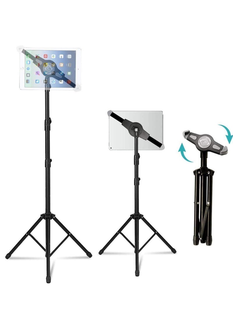 DUSALA IPad and Mobile Phone Tripod Stand,Height Adjustable 20 to 60 Inch with 360 Degree Rotating Tablet Holder for iPad Air,iPad Pro and More 9.5 to 14.5 Inch Tablets  - Image 1