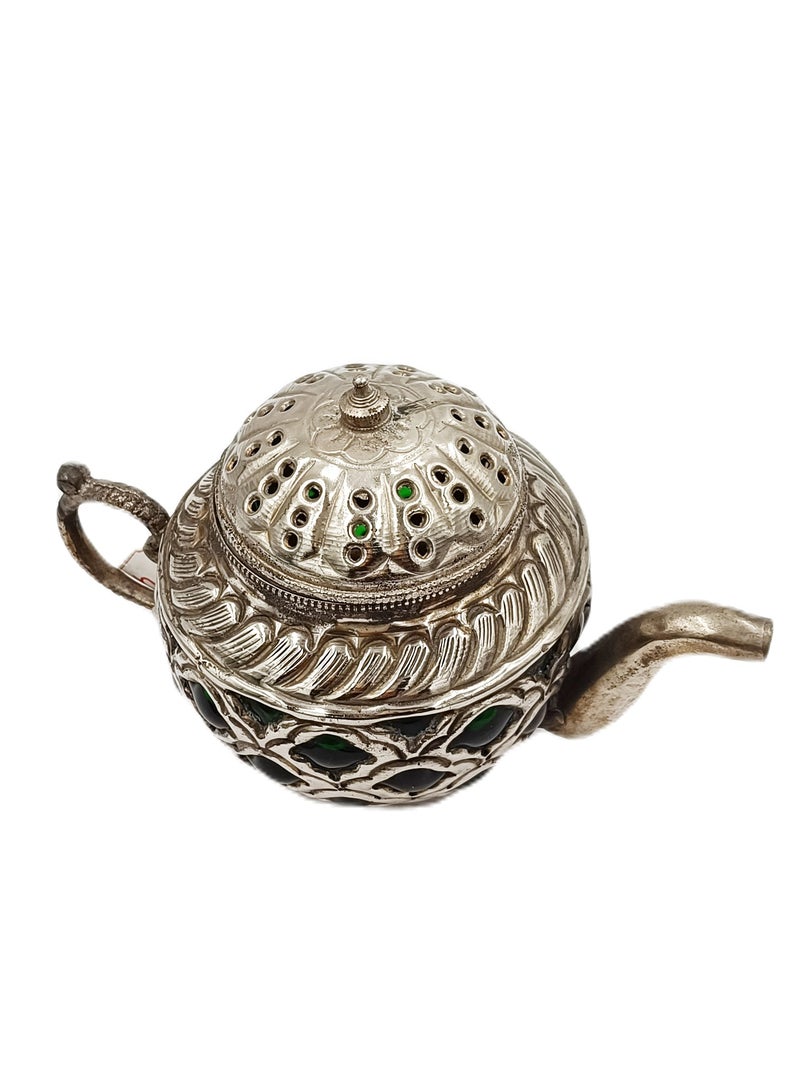 Antique Museum Persian Handmade Coffee Pot Arabic Design White Metal Work  - Image 3