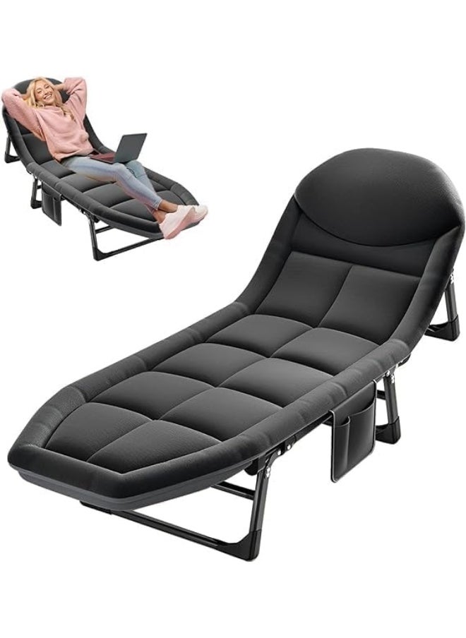 Generic - supaar Chair Indoor and Outdoor Folding Lounge Chair, Portable Camping Cot For Sunbathing, Outdoor Chaise Lounge Chair Perfect For Pool, Beach And Patio Foldable Recliner Chair (black) - Image 1