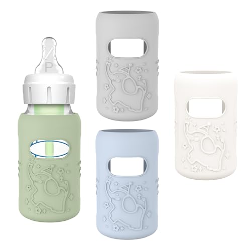 KingKam 4 Pack Silicone Sleeves for Dr. Brown's Glass Baby Bottles, Anti Breakage Baby Bottle Sleeves Holder, Compatible with Dr. Brown's Anti-Colic Options+ Narrow Glass Baby Bottles, 4 oz/120 mL - Image 1