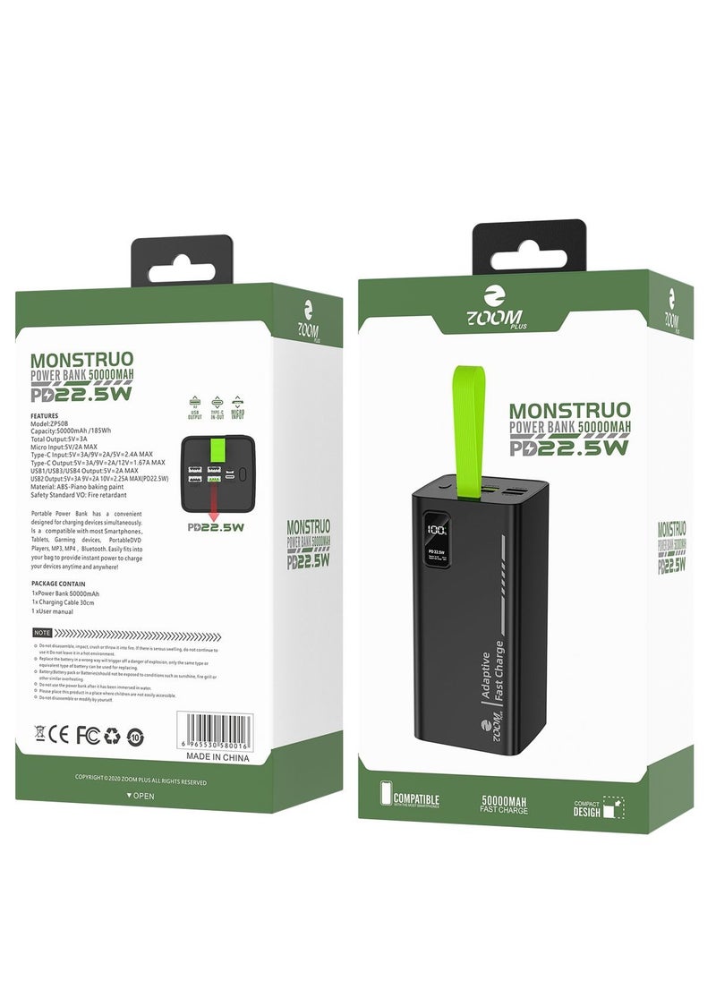 Zoom Plus - Zoom Plus ZP50B 50,000mAh Power Bank with 22.5W PD and 4 USB ports, and screen display - Image 1