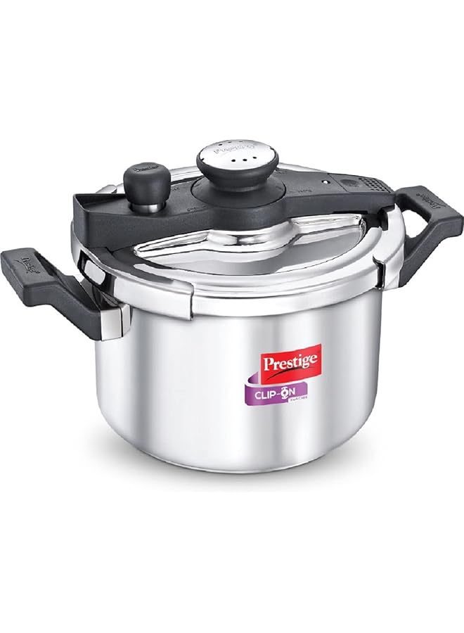 برستيج قدر ضغط من الفولاذ المقاوم للصدأ Svachh بمشبك تثبيت، سعة 5 لتر، مع غطاء زجاجي إضافي | فضي - Image 1