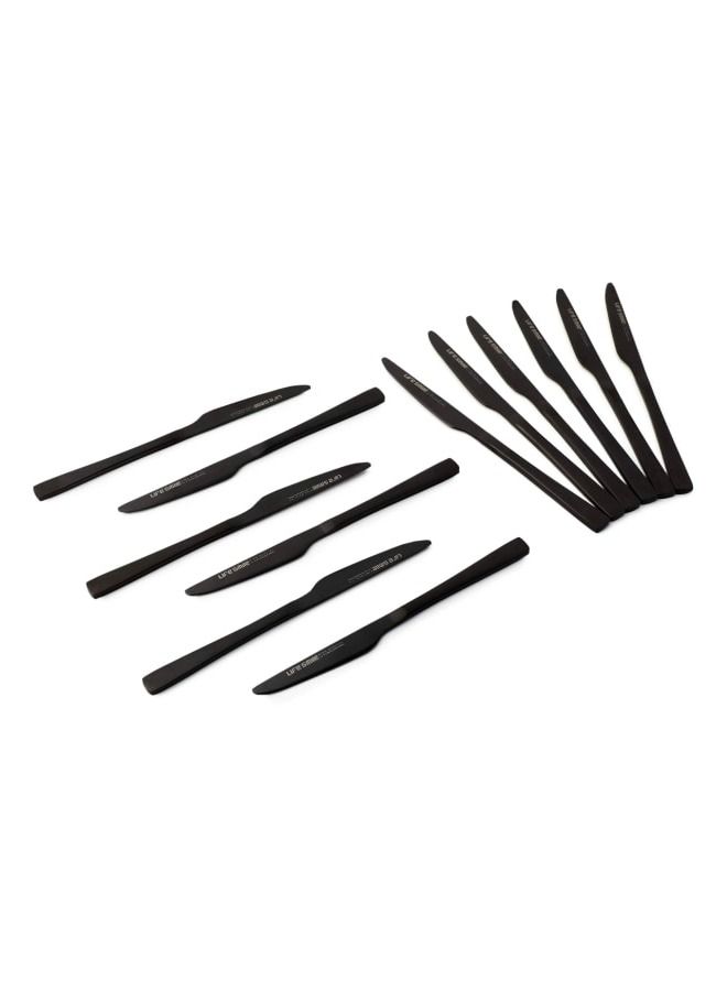 Life Smile 12pcs Cutlery Set, 18/10 Stainless Steel, Flatware Set, 12pcs Fruit Knife, Shine Black, for Home Kitchen, Mirror Polished - Dishwasher Safe - Image 1