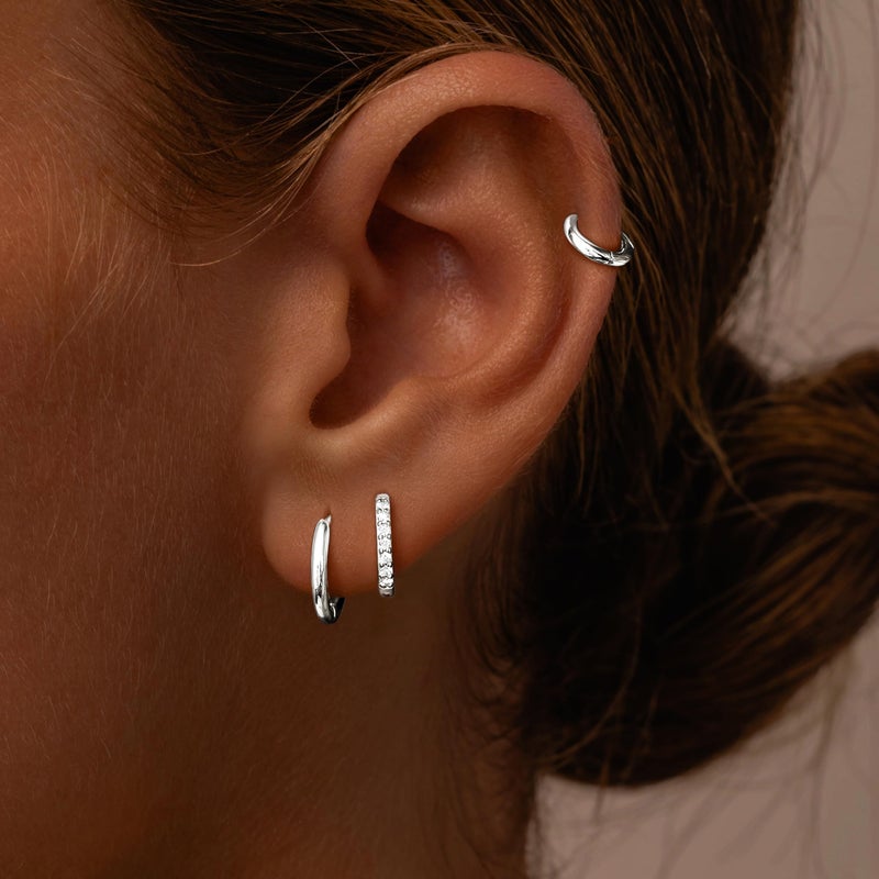 Poxtex Small Sterling Silver Huggie Hoop Earrings Set for Women, Hypoallergenic Mix Hoops Stacks for Multiple Piercings, Dainty Cute Lightweight Cartilage Jewelry Gift for Sensitive Ears 8/10/12mm - Image 2