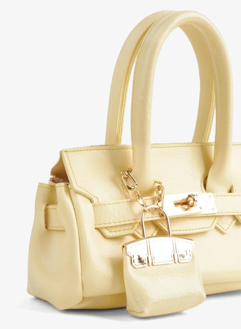 Women's Yellow Box Charm Gift Design Twist Lock Hand, Arm and Shoulder Bag.