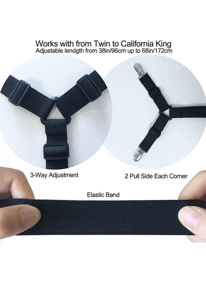 اتش واي 2 قطعة أحزمة حامل ملاءة السرير - أحزمة ملاءة قابلة للتعديل مشابك ملاءات السرير مثبتة تحافظ على الملاءات في مكانها ، أسود - Image 4