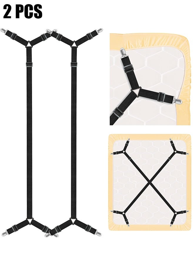 اتش واي 2 قطعة أحزمة حامل ملاءة السرير - أحزمة ملاءة قابلة للتعديل مشابك ملاءات السرير مثبتة تحافظ على الملاءات في مكانها ، أسود - Image 1