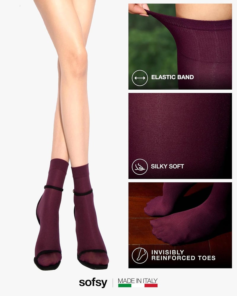 sofsy Italian High-Fashioned Ankle Socks - 40 Den Semi Sheer Nylon Stockings for Women | Durable, Soft, Low-Cut Design - Image 4