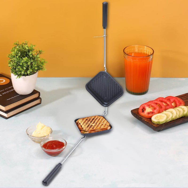 SWAURSAHA Nonstick Grill Sandwich Toaster Grill Sandwich Maker Gas Sandwich Toaster Grey - Image 3