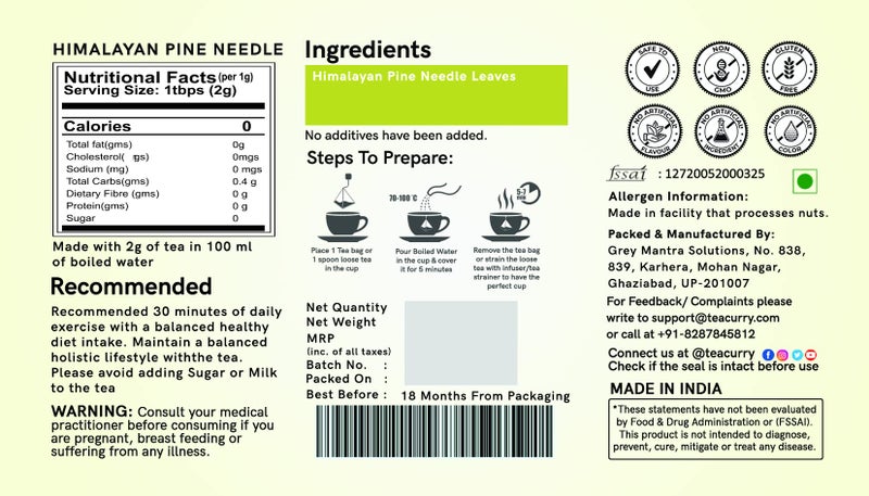 TEACURRY Himalayan Pine Needle Tea (1 Month Pack | 100 Grams + Infuser) - Helps with Hair, Skin, Eyes, Varicose & Obesity - Image 3