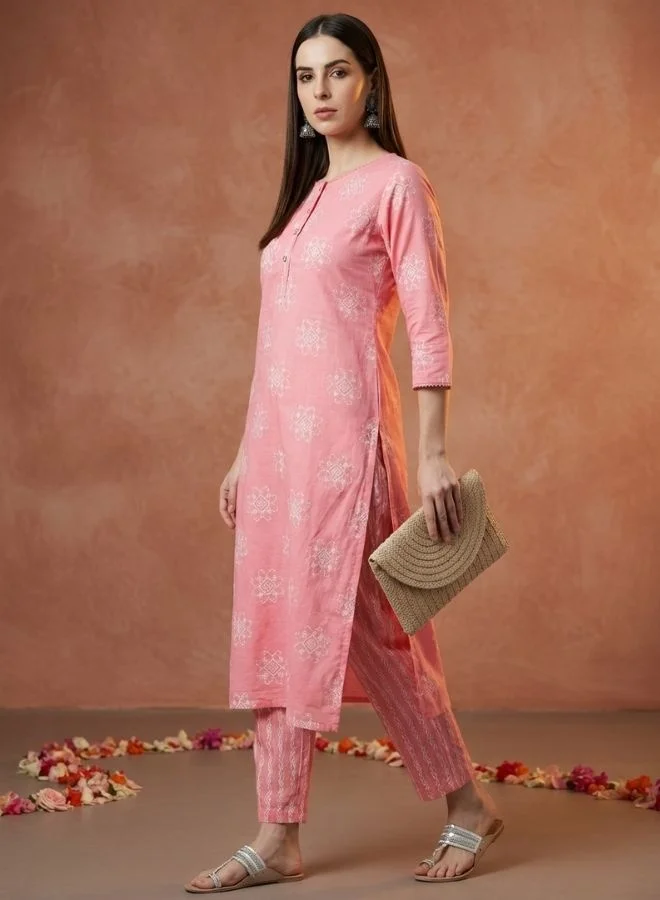 Yuris  Yuris Women Pink  White Printed Kurta with Palazzos  Dupatta for Women | Best Price UAE