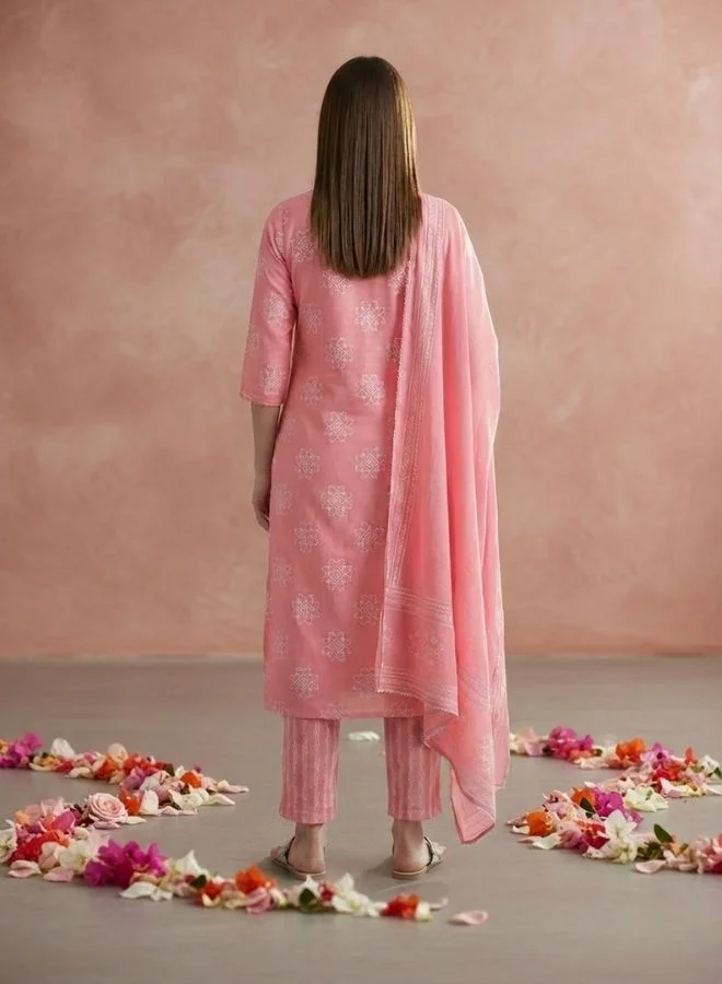Yuris  Yuris Women Pink  White Printed Kurta with Palazzos  Dupatta for Women | Best Price UAE