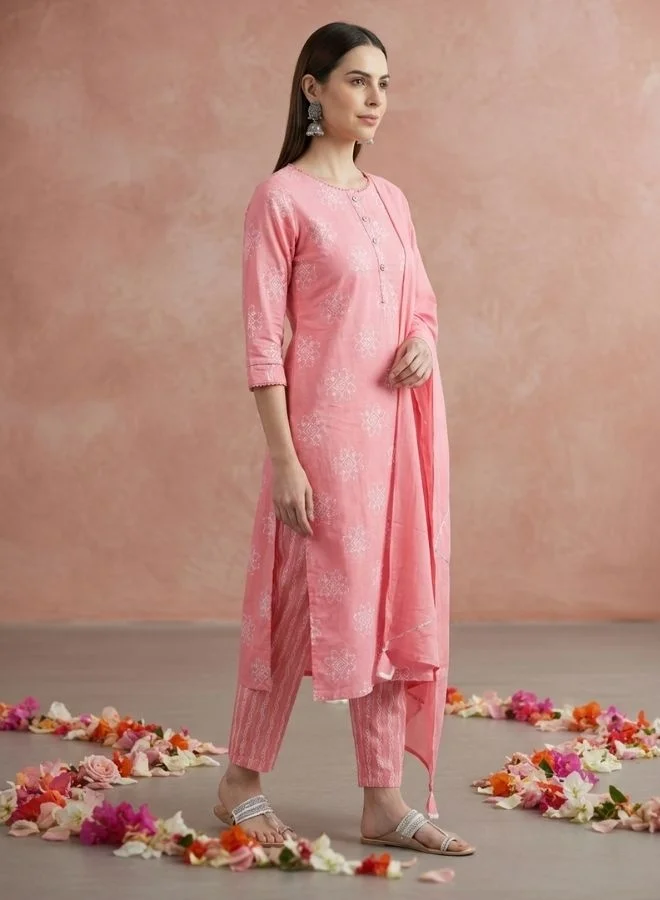 Yuris  Yuris Women Pink  White Printed Kurta with Palazzos  Dupatta for Women | Best Price UAE