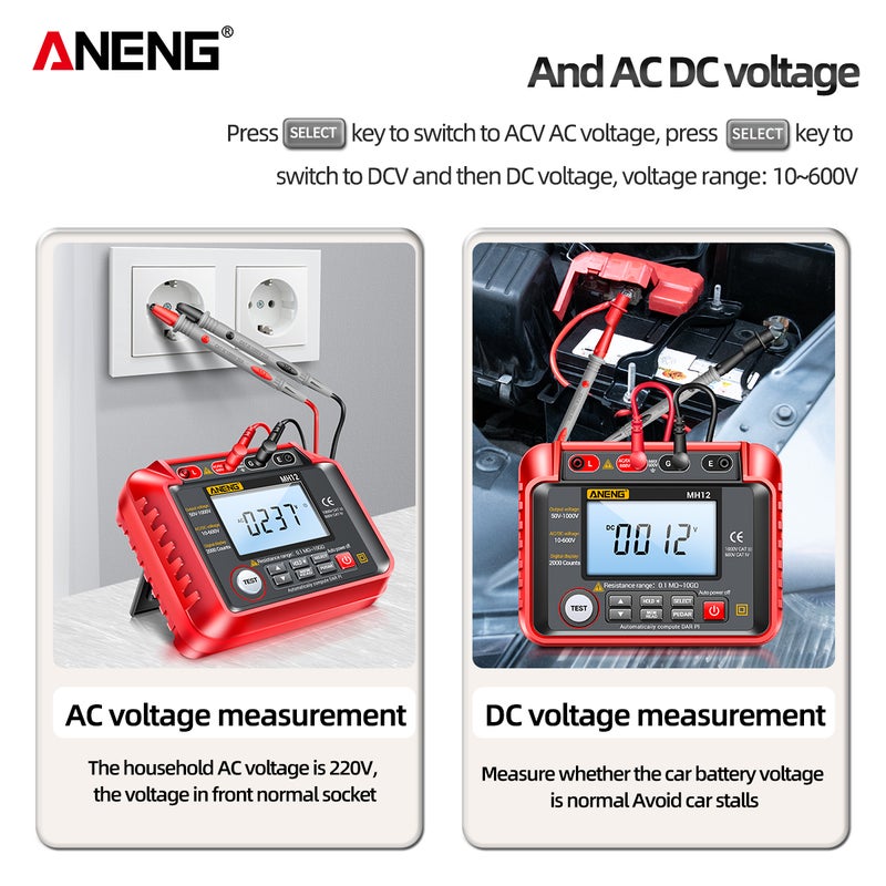 ANENG MH12 Insulation Resistance Tester Shaking Table High Precision Megger Digital Insulation Resistance Meter Voltage Meter - Image 3