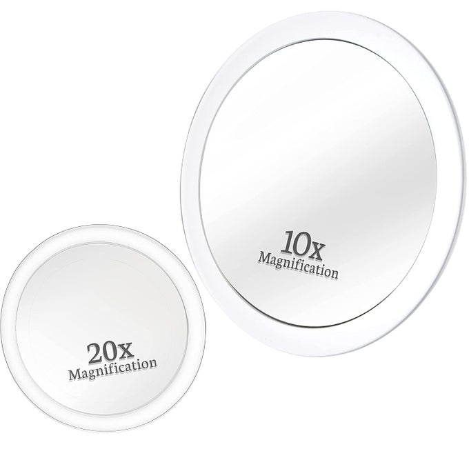 20X 10X MAGNIFYING MIRROR SET WITH 3 SUCTION CUPS EACH COMPACT TRAVEL READY MIRROR FOR MAKEUP SIZES 6 AND 4 WIDE