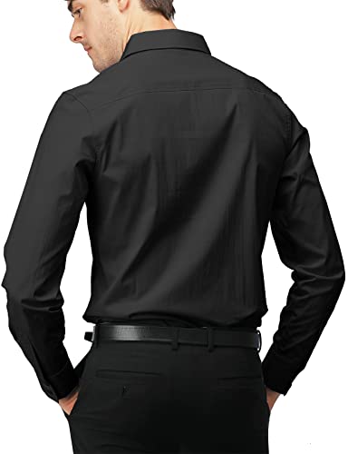 H2H Mens Wrinkle Free Slim Fit Dress Shirts with Solid Long Sleeve BLACK (US S, Asia M) (JASK14) - Image 2