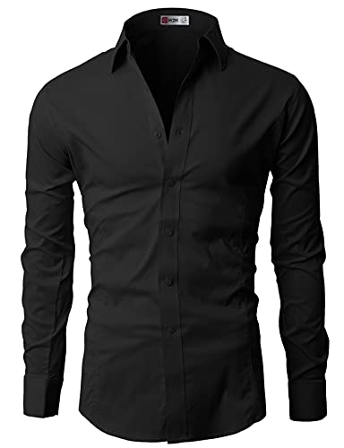 H2H Mens Wrinkle Free Slim Fit Dress Shirts with Solid Long Sleeve BLACK (US S, Asia M) (JASK14) - Image 4