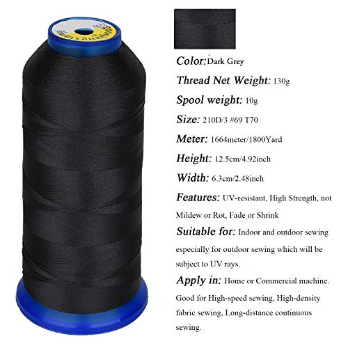 pestor Heavy Duty Thread 1800Yards Size T70#69 210D/3 All Purpose High Strength Polyester Sewing Thread for Weaves, Upholstery, Jeans and Weaving Hair, Drapery, Beading, Purses, Leather (Dark Grey) - Image 4