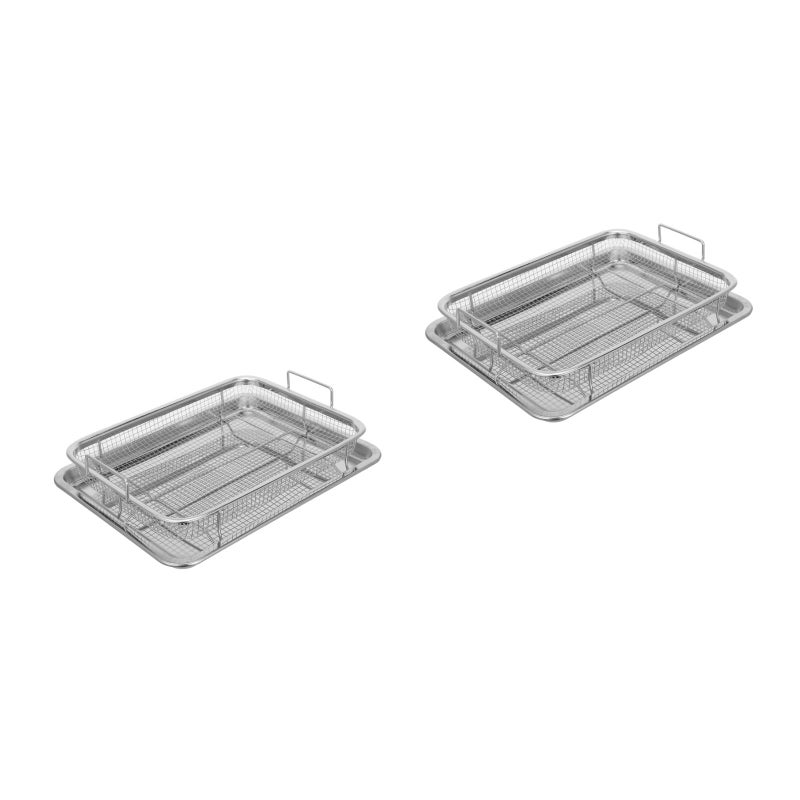 4 pcs Stainless Steel Air Fryer Basket and , Oven Baking Pan Roasting Trays Fries Chicken Air Fryer Tray for Fries, Chicken, Outdoor BBQ - Image 1