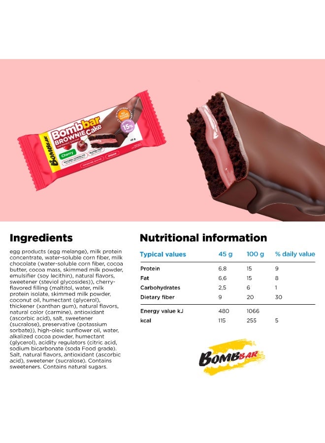 BOMBBAR Protein Brownie Cake Cherry Filling Gluten Free and No Sugar Added 45g - Image 2
