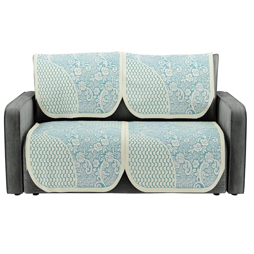 Kuber Industries Soft Net Cotton Sofa Cover 2 Seater Set for Living Room and Home Decor | Sofa Protector Cover for Dust Protection | Aqua Rose 1893 Bright - Cream - Image 1